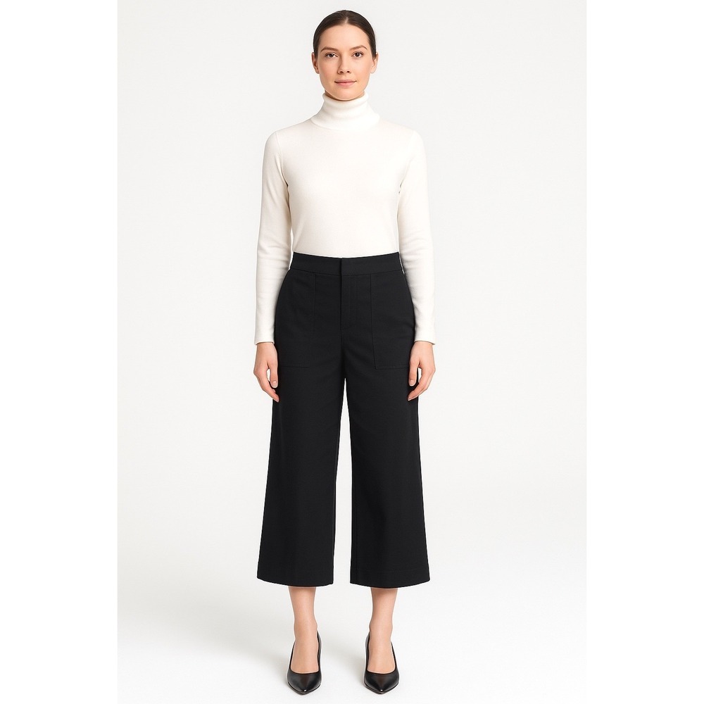 Ann Taylor Deeped Pockets Cropped Wide Leg Pants Black 10 Minimalist 67-13‎